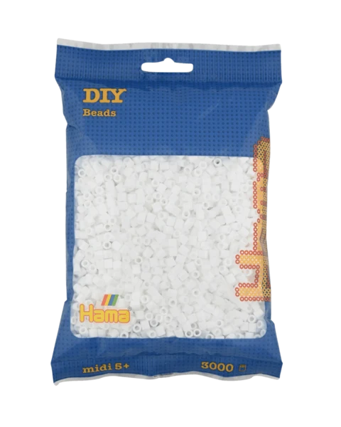 Hama Midi Perler, Ensfarvet, 3000 stk